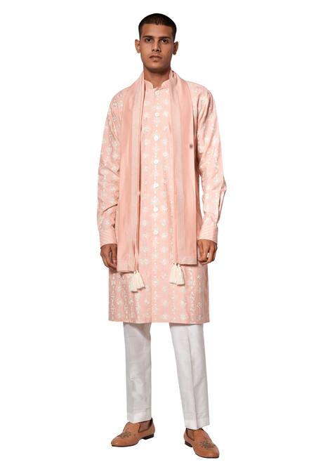 Shop Amaare Pink Cotton Silk Embroidered Kurta Set at Aza Fashions Shop_Amaare_Pink Cotton Silk Embroidered Kurta Set _at_Aza_Fashions