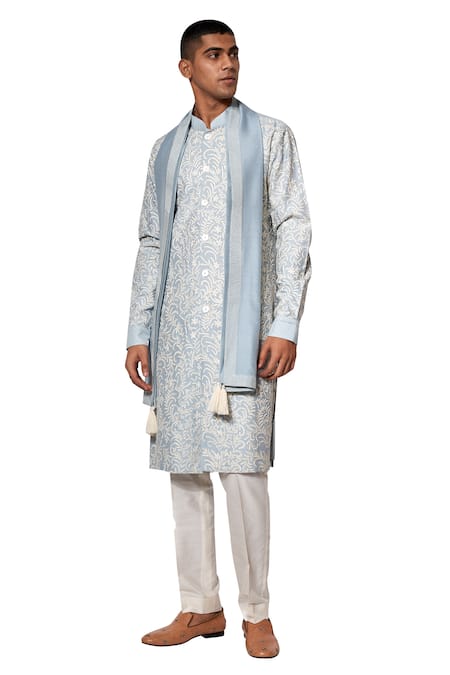 Shop Amaare Blue Cotton Silk Embroidered Kurta Set at Aza Fashions Shop_Amaare_Blue Cotton Silk Embroidered Kurta Set _at_Aza_Fashions