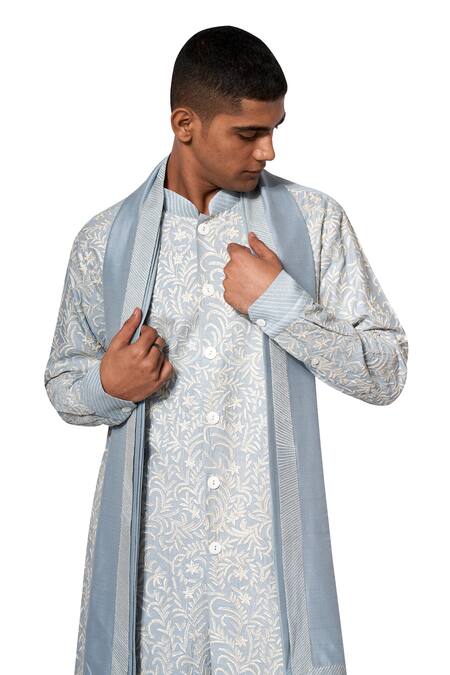 Amaare Blue Cotton Silk Embroidered Kurta Set Online at Aza Fashions Amaare_Blue Cotton Silk Embroidered Kurta Set _Online_at_Aza_Fashions