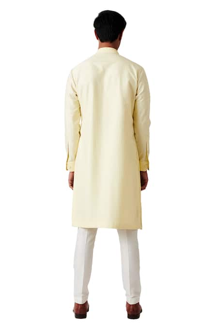 Shop Amaare Yellow Wool Blend Embroidered Kurta And Pant Set at Aza Fashions Shop_Amaare_Yellow Wool Blend Embroidered Kurta And Pant Set _at_Aza_Fashions