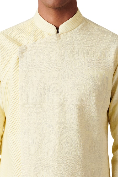 Shop Amaare Yellow Wool Blend Embroidered Kurta And Pant Set Online at Aza Fashions Shop_Amaare_Yellow Wool Blend Embroidered Kurta And Pant Set _Online_at_Aza_Fashions