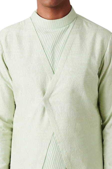 Shop Amaare Green Wool Blend Embroidered Kurta And Pant Set Online at Aza Fashions Shop_Amaare_Green Wool Blend Embroidered Kurta And Pant Set _Online_at_Aza_Fashions