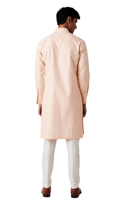 Shop Amaare Peach Wool Blend Embroidered Kurta And Pant Set at Aza Fashions Shop_Amaare_Peach Wool Blend Embroidered Kurta And Pant Set _at_Aza_Fashions