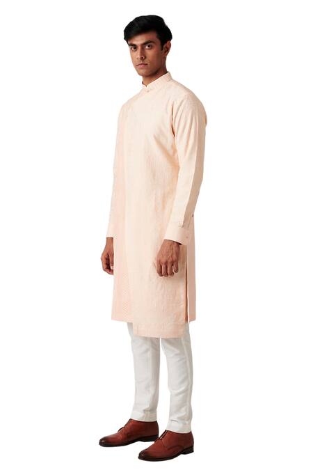 Amaare Peach Wool Blend Embroidered Kurta And Pant Set Online at Aza Fashions Amaare_Peach Wool Blend Embroidered Kurta And Pant Set _Online_at_Aza_Fashions