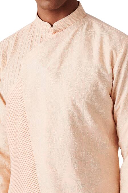 Shop Amaare Peach Wool Blend Embroidered Kurta And Pant Set Online at Aza Fashions Shop_Amaare_Peach Wool Blend Embroidered Kurta And Pant Set _Online_at_Aza_Fashions