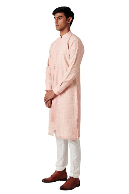Amaare Peach Wool Blend Embroidered Kurta And Pant Set Online at Aza Fashions Amaare_Peach Wool Blend Embroidered Kurta And Pant Set _Online_at_Aza_Fashions