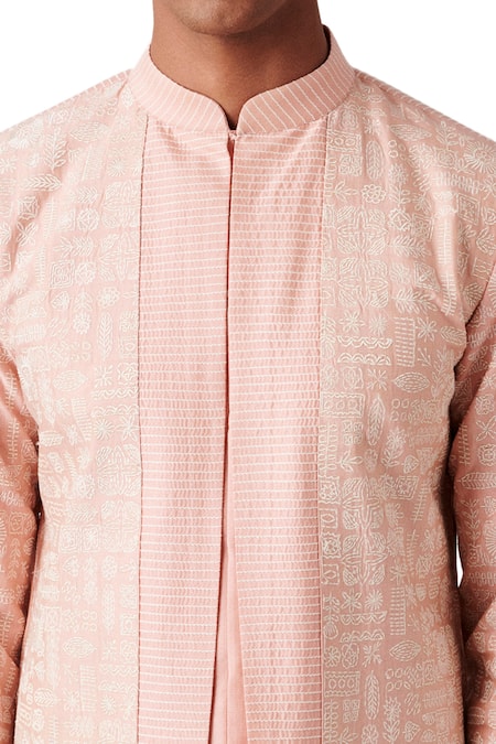 Shop Amaare Peach Wool Blend Embroidered Kurta And Pant Set Online at Aza Fashions Shop_Amaare_Peach Wool Blend Embroidered Kurta And Pant Set _Online_at_Aza_Fashions