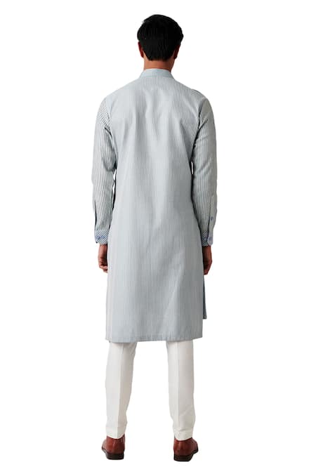 Shop Amaare Blue Wool Blend Pintuck Kurta And Pant Set at Aza Fashions Shop_Amaare_Blue Wool Blend Pintuck Kurta And Pant Set _at_Aza_Fashions