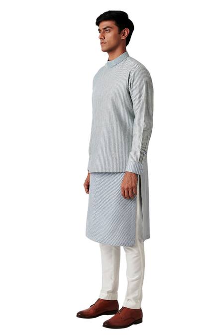 Amaare Blue Wool Blend Pintuck Kurta And Pant Set Online at Aza Fashions Amaare_Blue Wool Blend Pintuck Kurta And Pant Set _Online_at_Aza_Fashions