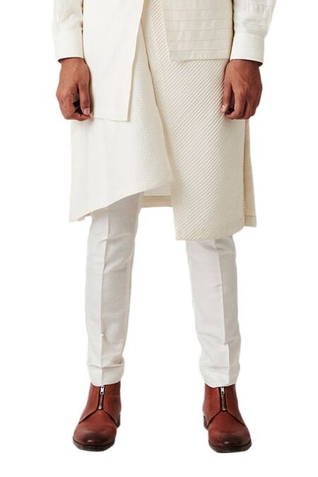 Shop Amaare White Wool Blend Asymmetric Pintuck Kurta Set Online at Aza Fashions Shop_Amaare_White Wool Blend Asymmetric Pintuck Kurta Set _Online_at_Aza_Fashions