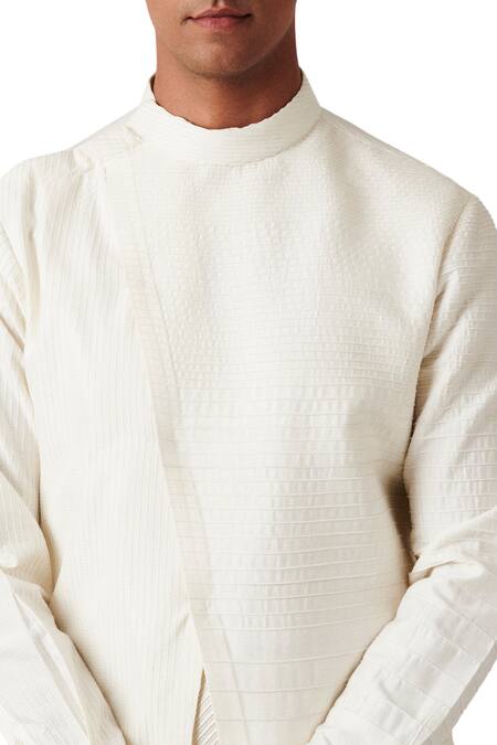 Amaare White Wool Blend Asymmetric Pintuck Kurta Set at Aza Fashions Amaare_White Wool Blend Asymmetric Pintuck Kurta Set _at_Aza_Fashions