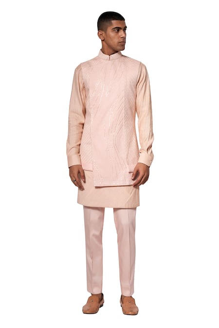 Shop Amaare Peach Raw , Cotton Embroidered Bundi And Kurta Set at Aza Fashions Shop_Amaare_Peach Raw , Cotton Embroidered Bundi And Kurta Set _at_Aza_Fashions