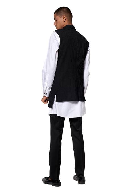 Buy Amaare Black Wool Blend Textured Bundi And Shirt Set Online at Aza Fashions Buy_Amaare_Black Wool Blend Textured Bundi And Shirt Set _Online_at_Aza_Fashions