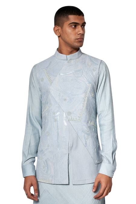 Amaare Blue Cotton Silk Overlap Bundi And Kurta Set Online at Aza Fashions Amaare_Blue Cotton Silk Overlap Bundi And Kurta Set _Online_at_Aza_Fashions