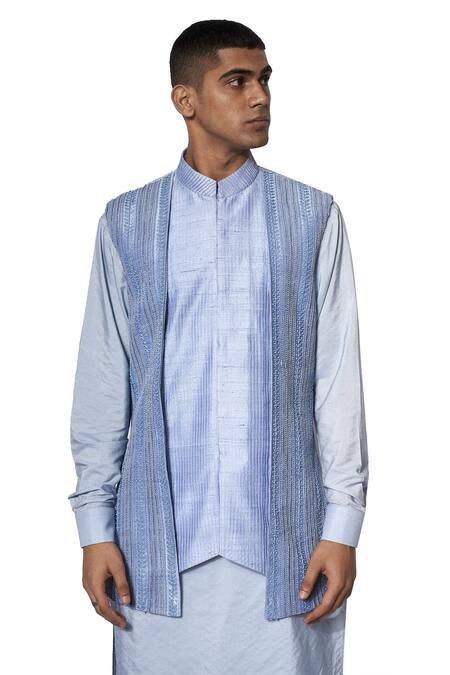Amaare Blue Raw , Cotton Layered Bundi And Kurta Set Online at Aza Fashions Amaare_Blue Raw , Cotton Layered Bundi And Kurta Set _Online_at_Aza_Fashions