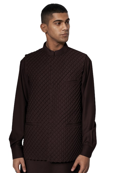 Amaare Brown Wool Blend Pintuck Bundi And Kurta Set Online at Aza Fashions Amaare_Brown Wool Blend Pintuck Bundi And Kurta Set _Online_at_Aza_Fashions