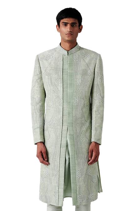 Buy Amaare Green Raw Silk Embroidered Sherwani Set Online at Aza Fashions Buy_Amaare_Green Raw Silk Embroidered Sherwani Set _Online_at_Aza_Fashions