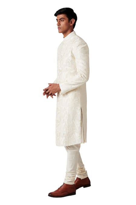 Amaare White Raw Silk Embroidered Sherwani Set Online at Aza Fashions Amaare_White Raw Silk Embroidered Sherwani Set _Online_at_Aza_Fashions
