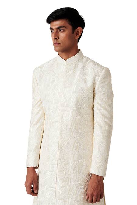 Shop Amaare White Raw Silk Embroidered Sherwani Set Online at Aza Fashions Shop_Amaare_White Raw Silk Embroidered Sherwani Set _Online_at_Aza_Fashions