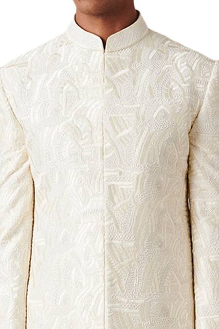 Amaare White Raw Silk Embroidered Sherwani Set at Aza Fashions Amaare_White Raw Silk Embroidered Sherwani Set _at_Aza_Fashions