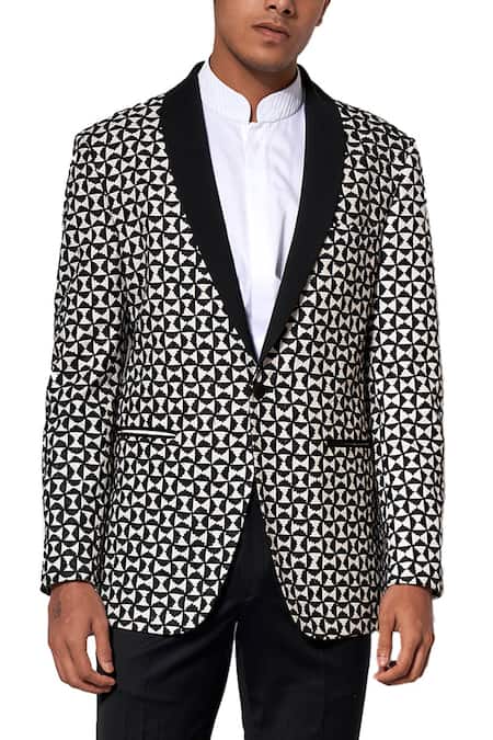 Amaare_Black Wool Blend Embroidered Tuxedo And Pant Set  _Online_at_Aza_Fashions