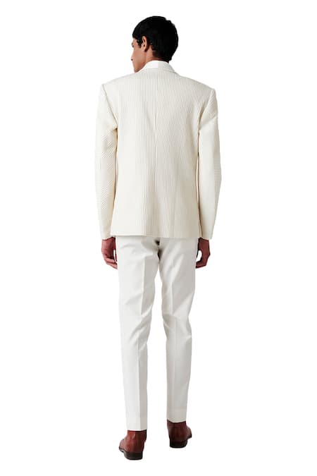 Shop Amaare White Wool Blend Pintuck Tuxedo And Pant Set at Aza Fashions Shop_Amaare_White Wool Blend Pintuck Tuxedo And Pant Set _at_Aza_Fashions