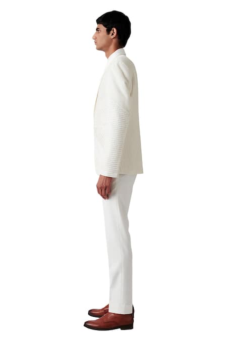 Amaare White Wool Blend Pintuck Tuxedo And Pant Set Online at Aza Fashions Amaare_White Wool Blend Pintuck Tuxedo And Pant Set _Online_at_Aza_Fashions