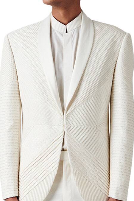 Amaare White Wool Blend Pintuck Tuxedo And Pant Set at Aza Fashions Amaare_White Wool Blend Pintuck Tuxedo And Pant Set _at_Aza_Fashions