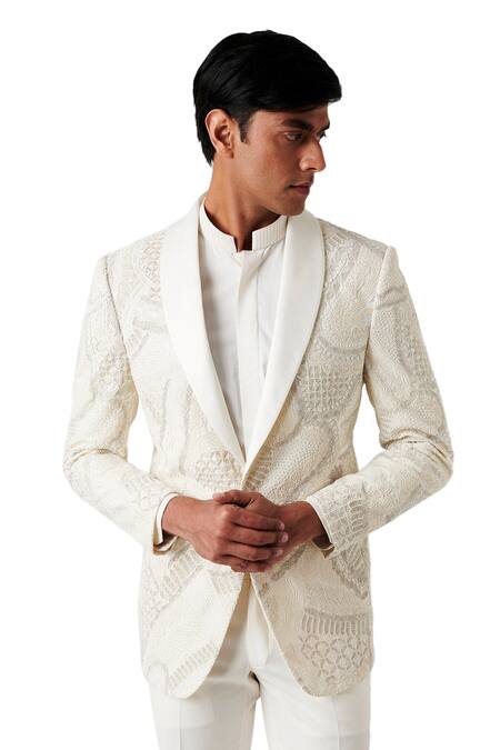 Shop Amaare White Wool Blend Embroidered Tuxedo And Pant Set Online at Aza Fashions Shop_Amaare_White Wool Blend Embroidered Tuxedo And Pant Set _Online_at_Aza_Fashions