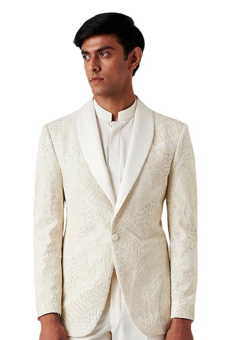Shop Amaare White Wool Blend Embroidered Tuxedo And Pant Set Online at Aza Fashions Shop_Amaare_White Wool Blend Embroidered Tuxedo And Pant Set _Online_at_Aza_Fashions