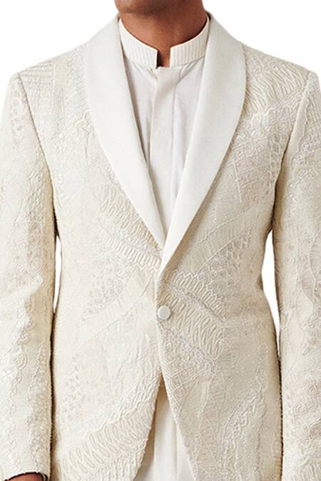 Amaare White Wool Blend Embroidered Tuxedo And Pant Set at Aza Fashions Amaare_White Wool Blend Embroidered Tuxedo And Pant Set _at_Aza_Fashions