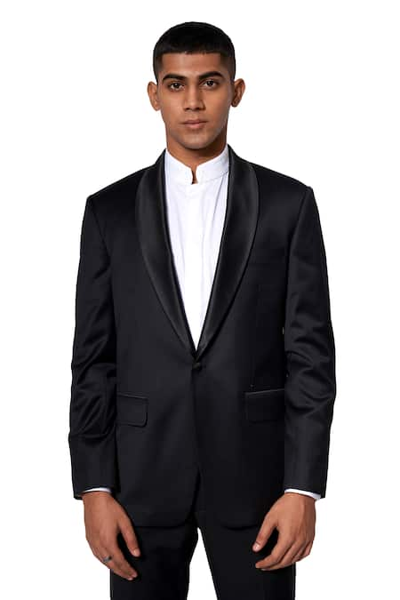 Amaare Black Wool Blend Shawl Lapel Tuxedo And Pant Set  