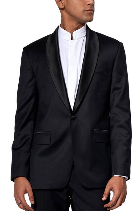 Amaare_Black Wool Blend Shawl Lapel Tuxedo And Pant Set _Online_at_Aza_Fashions