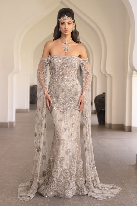Amit GT Minerva Embellished Off Shoulder Gown 