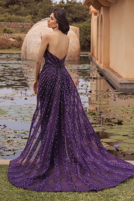 Shop Amit GT Purple Tulle Aurora Band Theme Work Asymmetric Luna Embellished Gown at Aza Fashions Shop_Amit GT_Purple Tulle Aurora Band Theme Work Asymmetric Luna Embellished Gown _at_Aza_Fashions