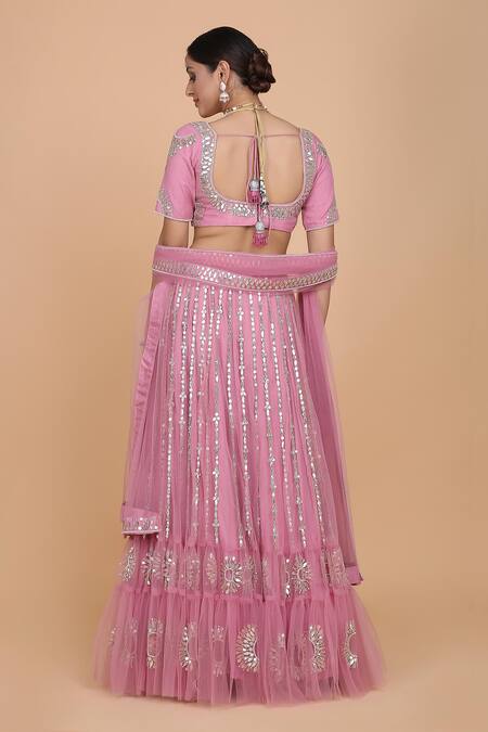 Shop Amit GT Pink Tulle Embroidered Lehenga Set at Aza Fashions Shop_Amit GT_Pink Tulle Embroidered Lehenga Set_at_Aza_Fashions