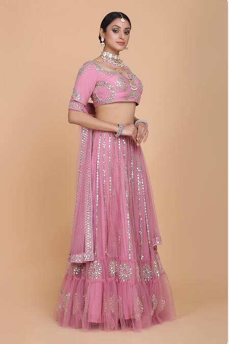 Amit GT Pink Tulle Embroidered Lehenga Set Online at Aza Fashions Amit GT_Pink Tulle Embroidered Lehenga Set_Online_at_Aza_Fashions