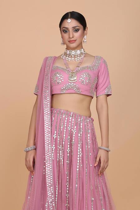 Buy Amit GT Pink Tulle Embroidered Lehenga Set Online at Aza Fashions Buy_Amit GT_Pink Tulle Embroidered Lehenga Set_Online_at_Aza_Fashions