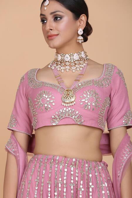 Shop Amit GT Pink Tulle Embroidered Lehenga Set Online at Aza Fashions Shop_Amit GT_Pink Tulle Embroidered Lehenga Set_Online_at_Aza_Fashions