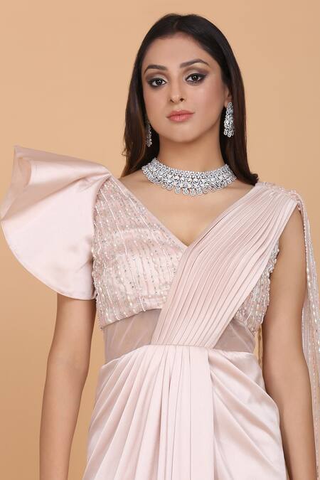 Buy Amit GT Pink Tulle, Satin Pre-draped Saree Gown Online at Aza Fashions Buy_Amit GT_Pink Tulle, Satin Pre-draped Saree Gown_Online_at_Aza_Fashions