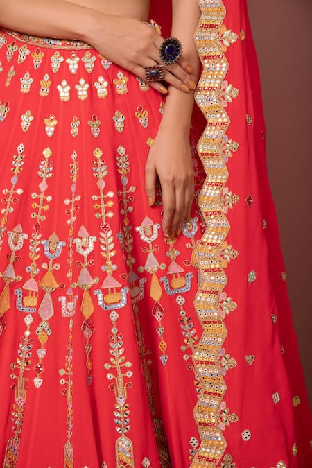 Shop_Tamanna Punjabi Kapoor_Pink Georgette V Neck Embroidered Bridal Lehenga Set _Online_at_Aza_Fashions