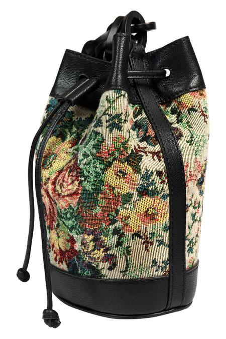 Shop The Leather Garden Black Embroidery Floral Bucket Bag Online at Aza Fashions Shop_The Leather Garden_Black Embroidery Floral Bucket Bag _Online_at_Aza_Fashions