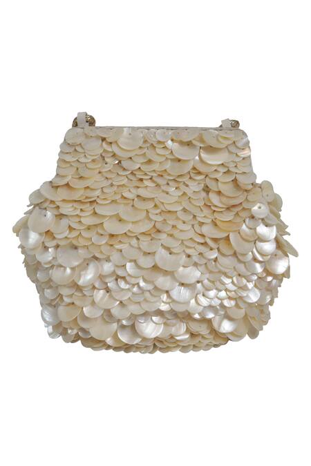 The Leather Garden White Beads Embellished Handbag Online at Aza Fashions The Leather Garden_White Beads Embellished Handbag _Online_at_Aza_Fashions