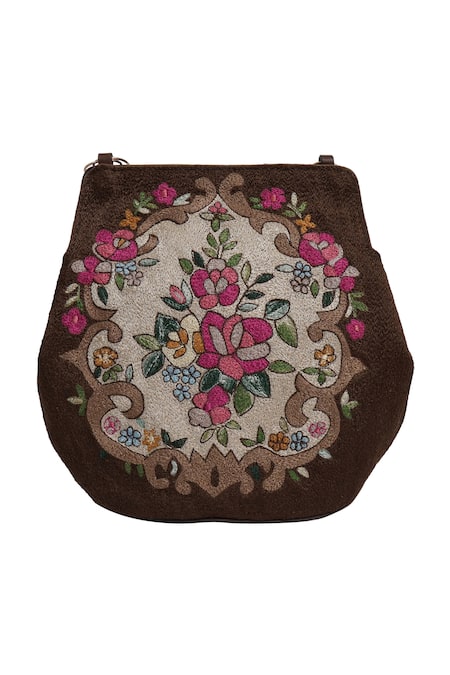 The Leather Garden Brown Embroidered Floral Handbag Online at Aza Fashions The Leather Garden_Brown Embroidered Floral Handbag _Online_at_Aza_Fashions