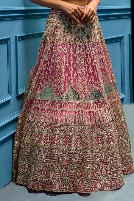 Angad Singh_Pink Net Interlining Satin Embroidered Cape And Lehenga Set _at_Aza_Fashions