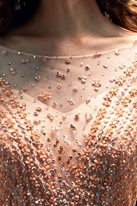 Buy_Angad Singh_Peach Net Round Floral Embellished Gown _Online_at_Aza_Fashions