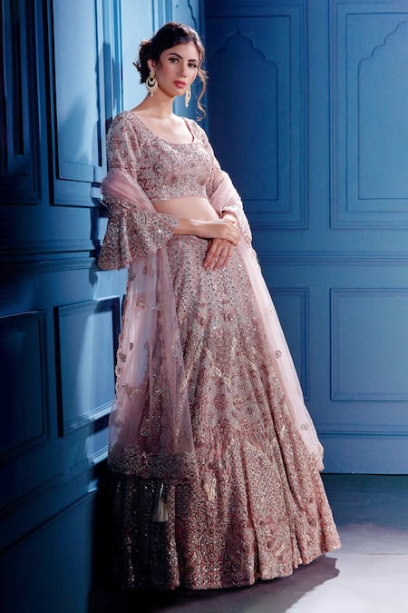 Buy Exclusive Pink Navy Blue Embroidered Semi Stitched Bridal Lehenga Choli  | keerramnx