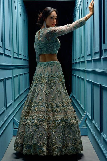 Buy_Angad Singh_Grey Net Interlining Satin Round Embroidered Bridal Lehenga Set _Online_at_Aza_Fashions