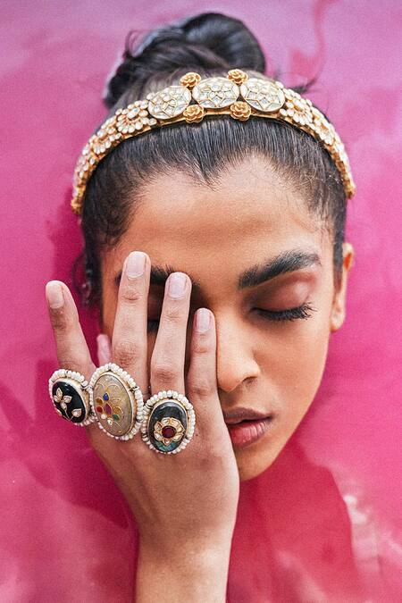 Buy_Sangeeta Boochra X Payal Singhal_Gold Plated Stones Amara Studded Ring _Online_at_Aza_Fashions