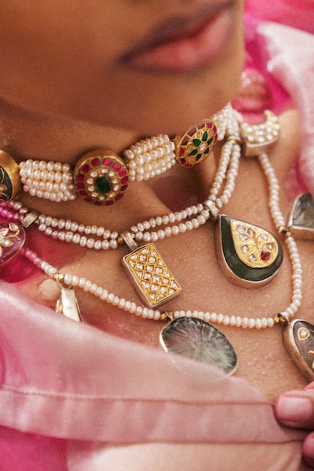 Shop_Sangeeta Boochra X Payal Singhal_Silver Plated Farah Handcrafted Choker _Online_at_Aza_Fashions